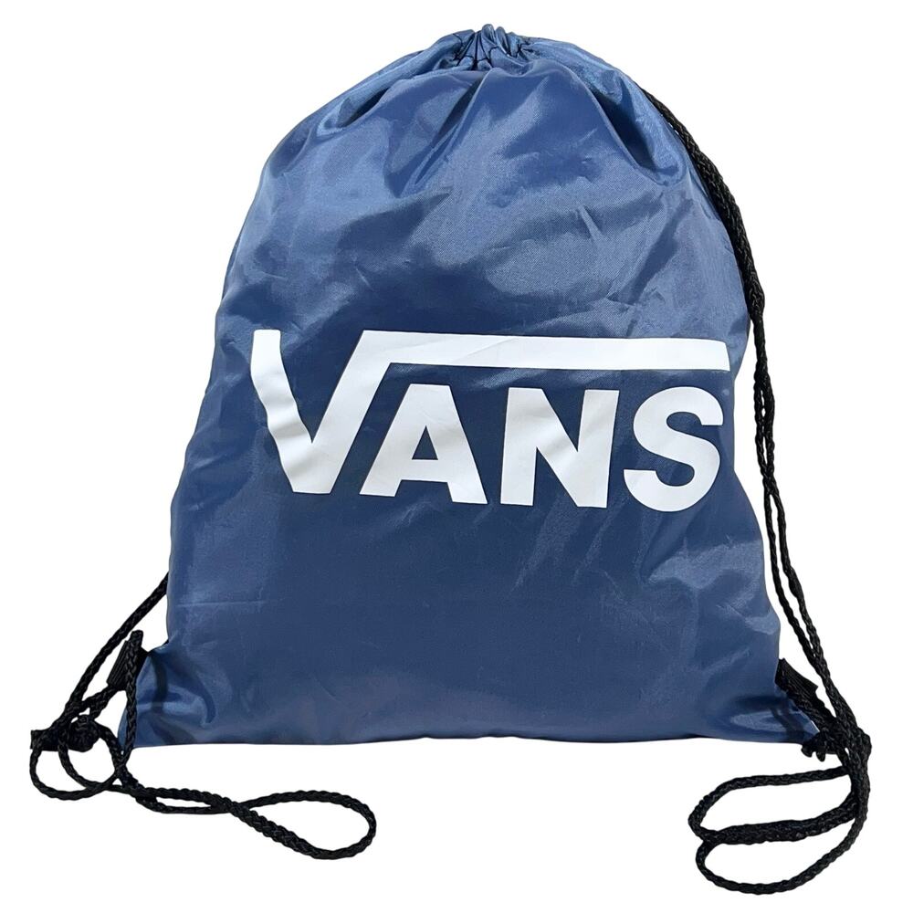 Vans Bench Bag Backpack Blue White Nylon Drawstrings Closure Hiking Daypack New